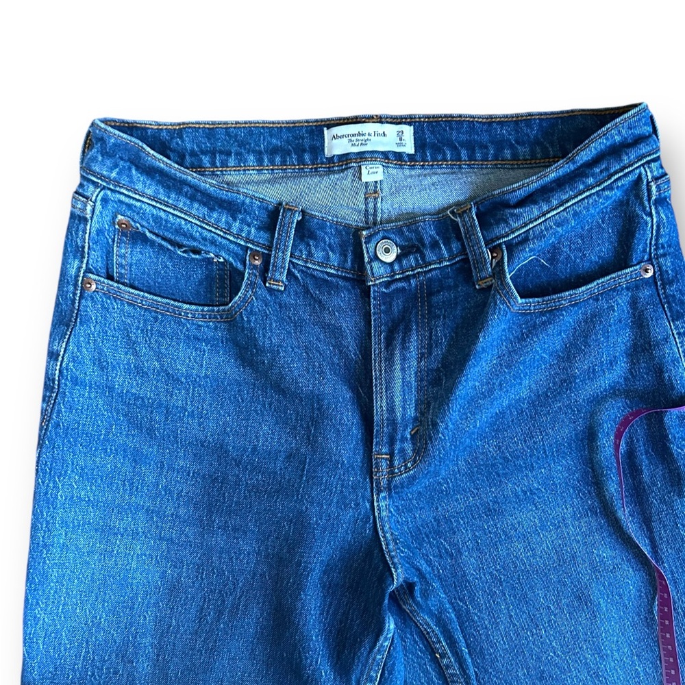 Abercrombie & Fitch The Straight Mid Rise Curve Love Denim Sz 28 extra long - Picture 10 of 14